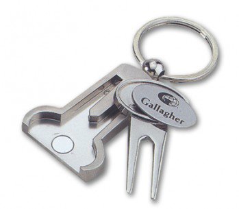 Two-tone Silver Divot Ball Marker Keychain