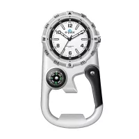 Wc8227 41mm Metal Matte Silver Pocket Watch, 3 Hand Mvmt, White Dial, Compass, Carabiner