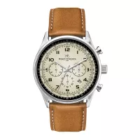 Wc3002 41mm Steel Silver Case, Chronograph Mvmt, Beige Dial, Dte Display, Leather Strap, Dome Minera