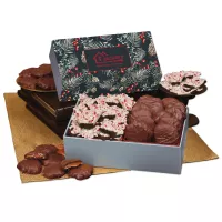 Peppermint Bark & Pecan Clusters in Gift Box with Pine Boughs & Berries Sleeve