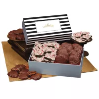 Peppermint Bark & Pecan Clusters in Gift Box with Stripes Sleeve