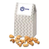Silver & Gold Geometric Gable Top Gift Box w/Fancy Cashews