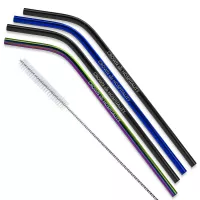Bent Stainless Steel Straws: Set of 4" Black, Blue, and/or Rainbow