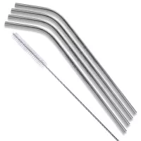 Bent Stainless Steel Straws: Set of 4" Silver