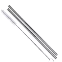 Straight Stainless Steel Straws: Set of 2" Silver