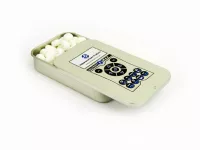 Medium Silver Slider Tin Filled w/ White Gourmet Mints (3"x1 13/16"x1/2")