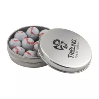 Round Tin with Chocolate Baseballs -1.7 Oz.