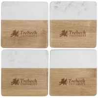 Marble and Bamboo Coaster Set