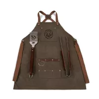 Waxed Canvas BBQ Grill Apron with tools and bottle opener