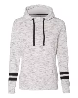 J. America® Women's Melange Fleece Striped Sleeve Hooded Sweatshirt