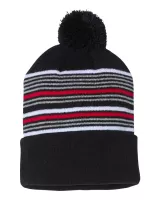Sportsman™ 12" Striped Pom-Pom Cuffed Beanie