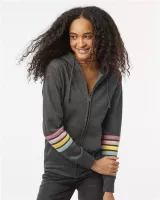 MV Sport® Women's Striped Sleeves Full-Zip Hooded Sweatshirt