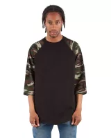 SHAKA WEAR Adult Three-Quarter Sleeve Camo Raglan T-Shirt