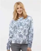 MV Sport® Women's Sueded Fleece Tie-Dyed Crop Hooded Sweatshirt