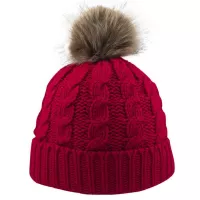 Cable Knit Beanie With Faux Fur Pom