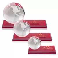Globe VividPrint™ Award on Rectangle Base - Red