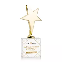 Tuscany Gold Star VividPrint™ Award on Woodlawn Base - Clear