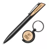 Alban Aluminium Pen w/Bamboo Keyring Set