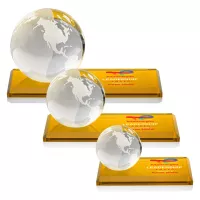 Globe VividPrint™ Award on Rectangle Base - Amber