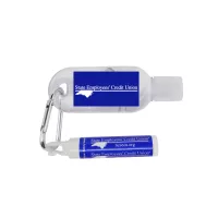1 oz Tottle Antibacterial Hand Sanitizer With Carabiner + Clip Balm