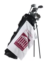 Premium Velour Golf Towel w/ Upper Left Corner Hook & Grommet (White Imprinted)