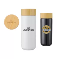 10 Oz. Double Wall Ceramic Mug w/Bamboo Lid
