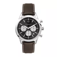 Wc3055 34mm Steel Silver Case, Chronograph Mvmt, Black Dial, Dte Display, Leather Strap, Flat Minera