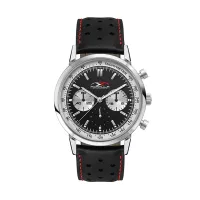 Wc5594 42mm Metal Silver Case, Chronograph Mvmt, Black Dial, Leather Strap, Flat Mineral Crystal, 3