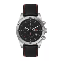 Wc6506 42mm Steel Matte Silver Case, Chronograph Mvmt, Black Dial, Dte Display, Leather Strap, Flat