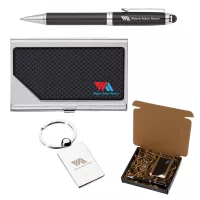 Carbon Fiber Pen, Business Card Case and Chrome Keyring Set