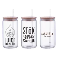 Danville 18oz Can Glass w Bamboo Lid and Straw