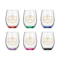 Wine O'Clock 9oz ARC Stemless Wine Glass C8832 with Color Bottom