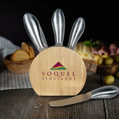 6 pc Cheese Set w/Wooden Storage Block