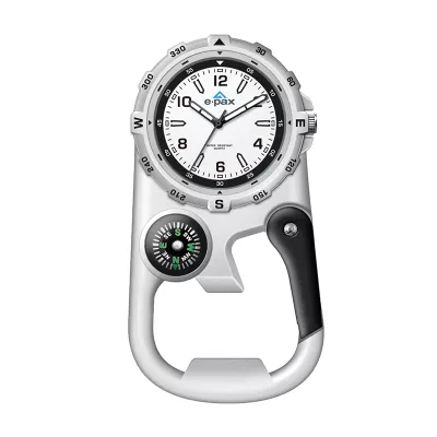Wc8227 41mm Metal Matte Silver Pocket Watch, 3 Hand Mvmt, White Dial, Compass, Carabiner
