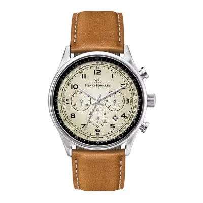 Wc3002 41mm Steel Silver Case, Chronograph Mvmt, Beige Dial, Dte Display, Leather Strap, Dome Minera