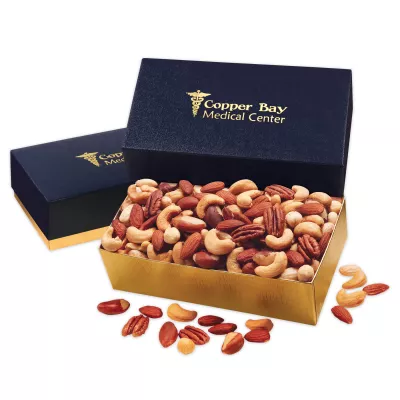 Navy & Gold Gift Box w/Deluxe Mixed Nuts