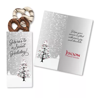 One Color Foil-Stamped Stock Cardinals Sweeter Cards with Chocolate Dipped Pretzels