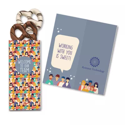 One Color Foil-Stamped Stock Welcome Sweeter Cards with Chocolate Dipped Pretzels