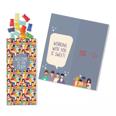 One Color Foil-Stamped Stock Welcome Sweeter Cards with Albanese® Gummi Bears
