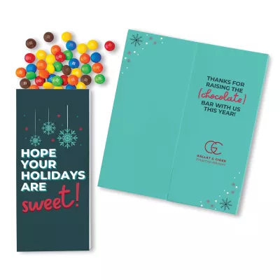 One Color Foil-Stamped Stock Holiday Sentiment Sweeter Cards with Candy Coated Chocolate Bitz