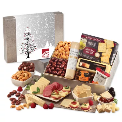Shelf Stable Snacking Smorgasbord with Cardinals in Tree Sleeve