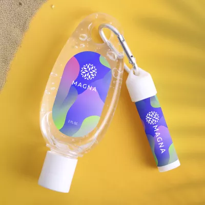 Hand Sanitizer & Lip Moisturizer With SPF15 Carabiner Kit