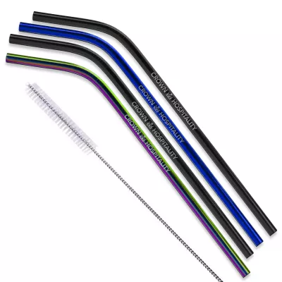 Bent Stainless Steel Straws: Set of 4" Black, Blue, and/or Rainbow