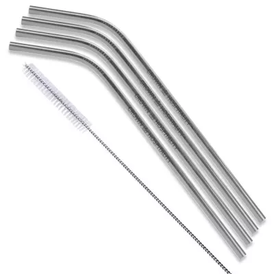 Bent Stainless Steel Straws: Set of 4" Silver