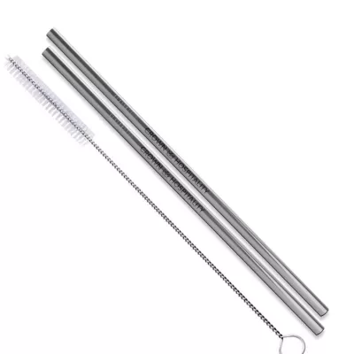 Straight Stainless Steel Straws: Set of 2" Silver