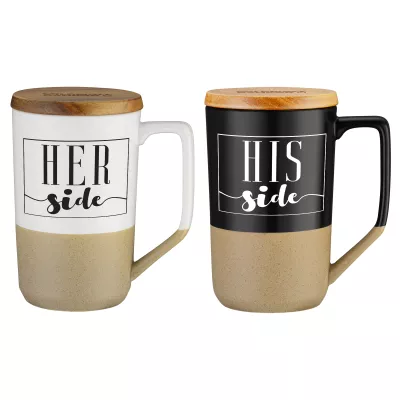 15 oz. Two Tone Ceramic Mug with wood Lid