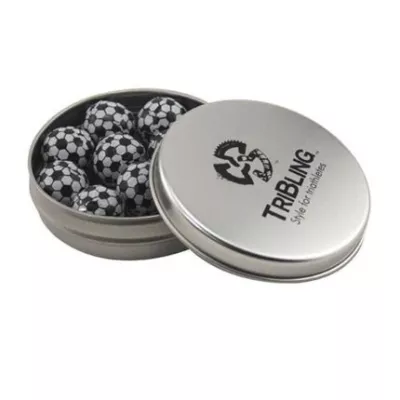 Round Tin with Chocolate Soccer Balls -1.7 Oz.