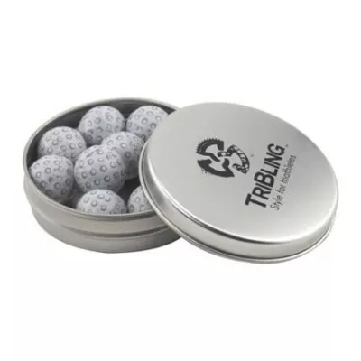 Round Tin with Chocolate Golf Balls -1.7 Oz.