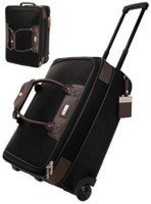 Brown Leather/Black Twill Nylon Trolley Bag