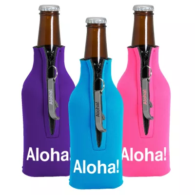 Zipper Bottle Coolie Cover w/Imprinted Bottle Opener (1 Color)